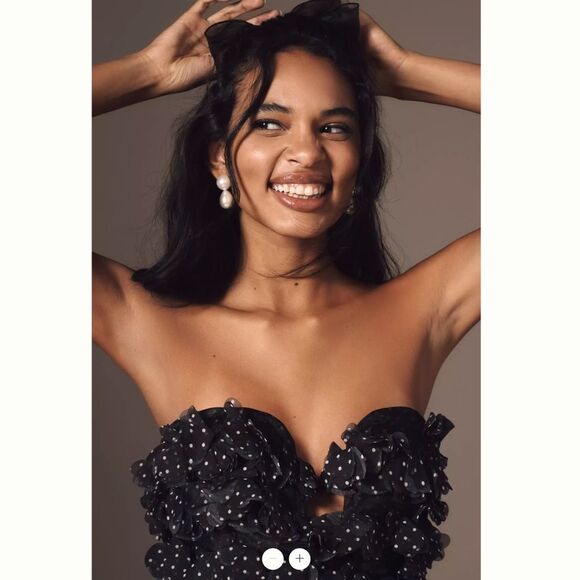 Anthropologie Gathered Polka Dot Mini Dress - Picture 3 of 4